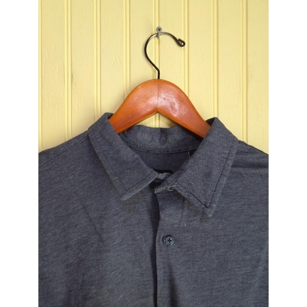 DKNY Shirt Mens Large Blue Solid Long Sleeve Button Up‎ Jersey Knit Casual